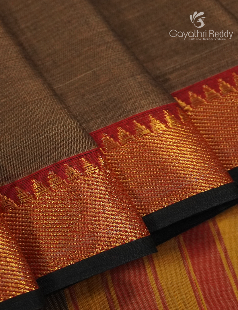 Pure Narayanpet Cotton Saree in Deep Dry Mehendi