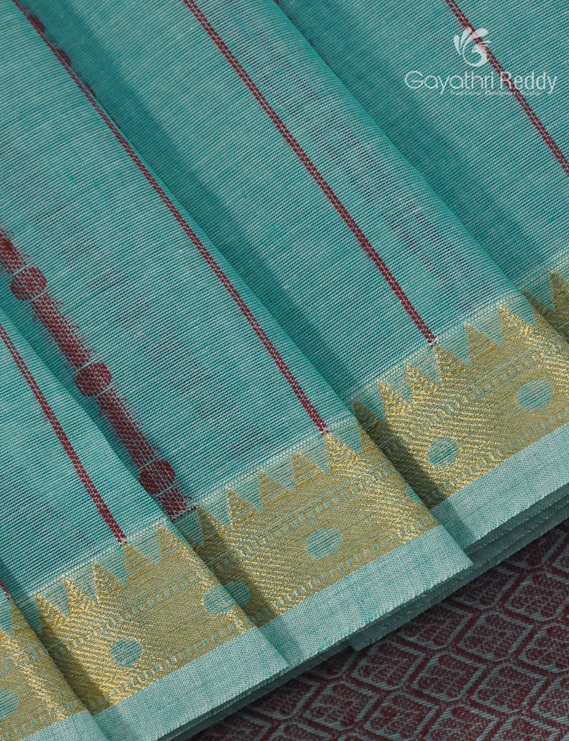 Pure Kanchi Cotton Saree in Sea Blue