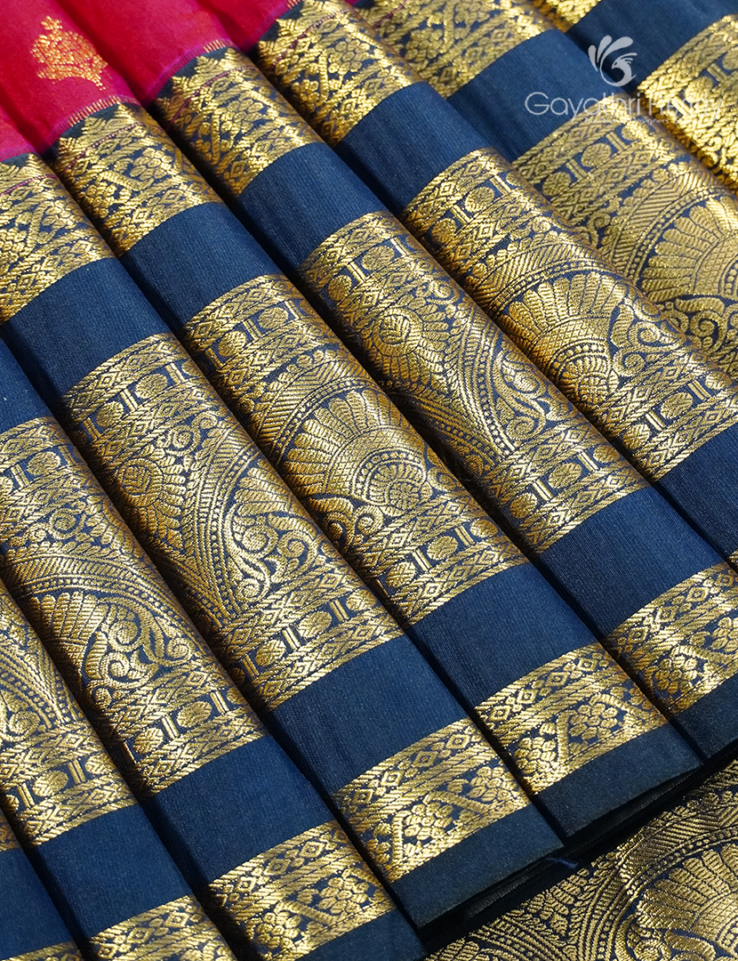Semi Kanchipuram Silk Saree in Fuchsia Pink and Deep Peacock Green