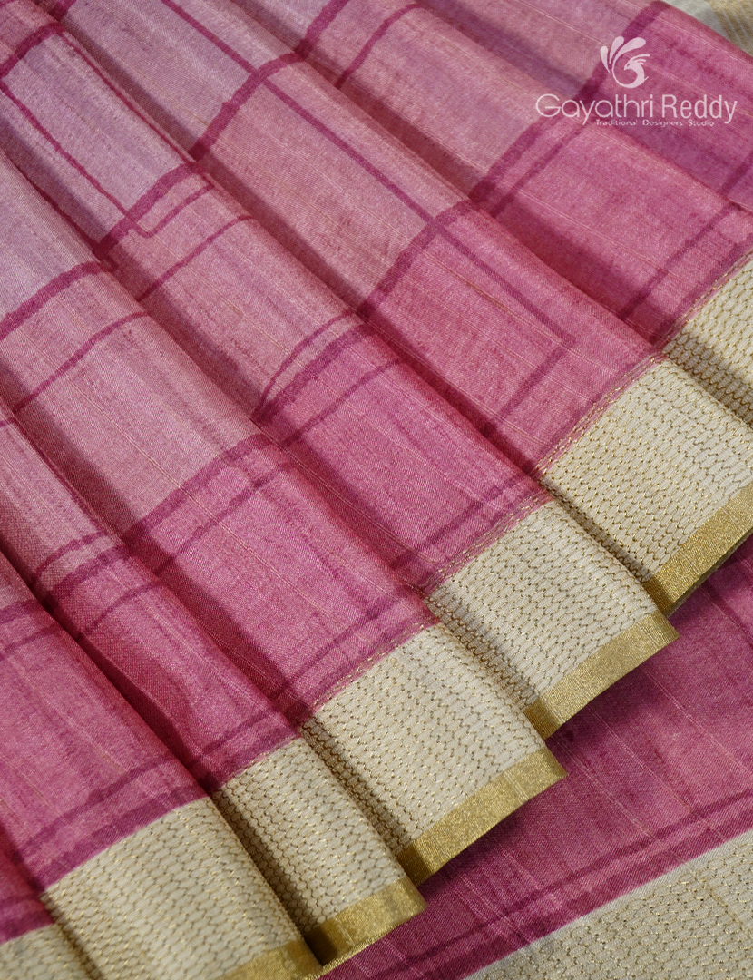 Semi Tussar Saree in Baby Pink and Ivory