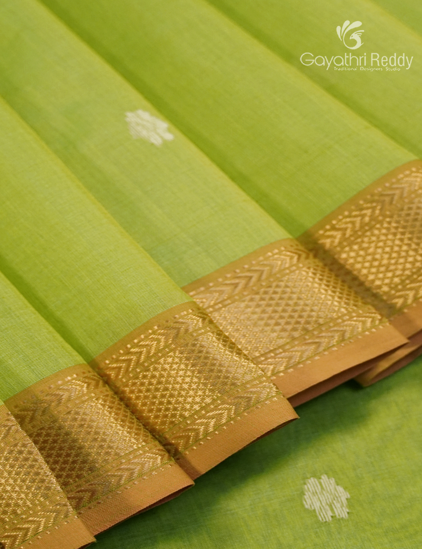 Pure Chanderi Sico Saree in Apple Green