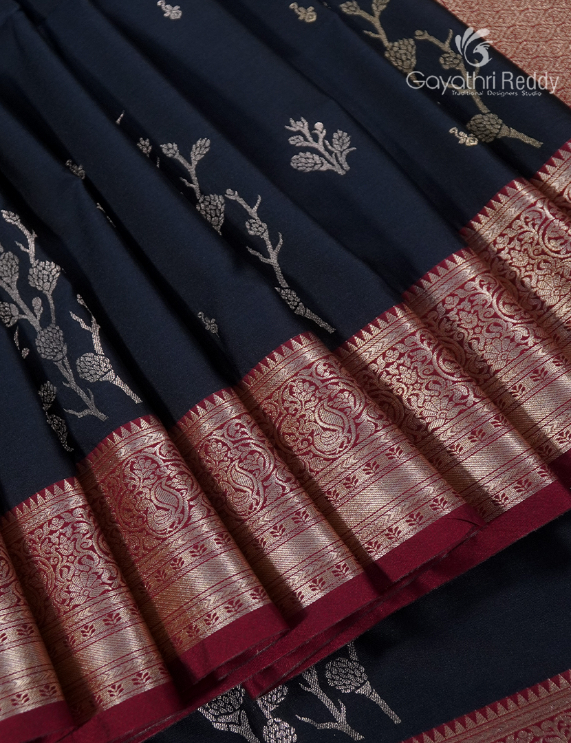 Soft Silk Saree in Black and maroon