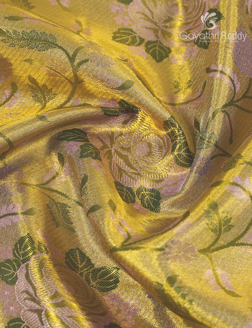 Pure Kanchipuram Silk Bridal Saree in Olive Green and Powder Pink