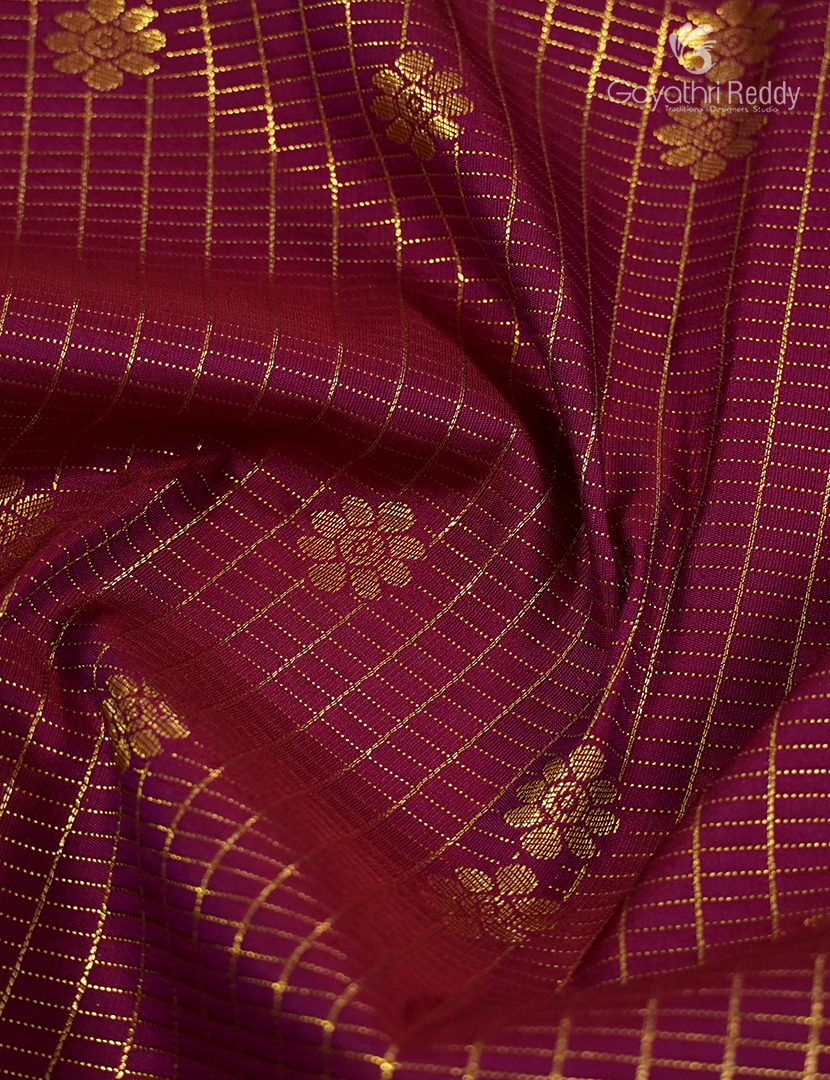 Semi Kanchipuram Silk Saree in Maroon and Royal Blue