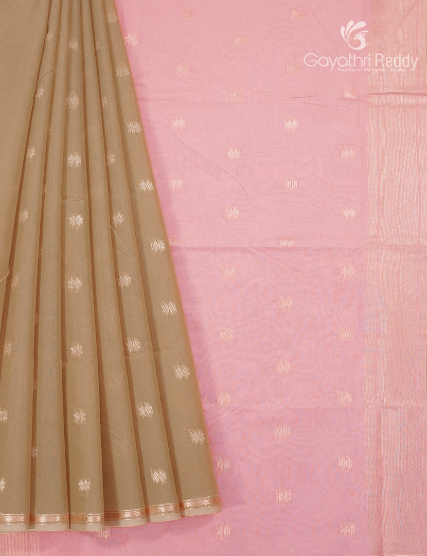 Kanchipuram Sico Saree in Pastel Khakhi Green and Baby Pink