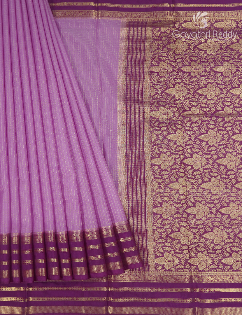 Semi Mysore Crepe Saree in Lilac and Deep Burgundy
