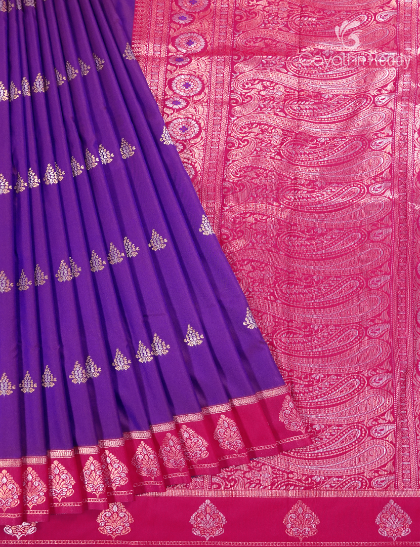 Semi Kanchipuran Silk Saree in Deep Purple and  Pink