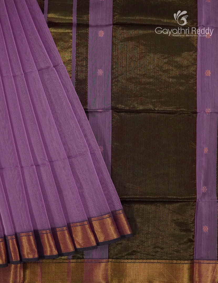 Pure Chanderi Sico Saree in Mauve Lavender and Deep Brown