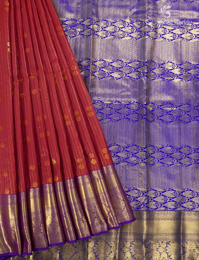 Semi Kanchipuram Silk Saree in Maroon and Royal Blue