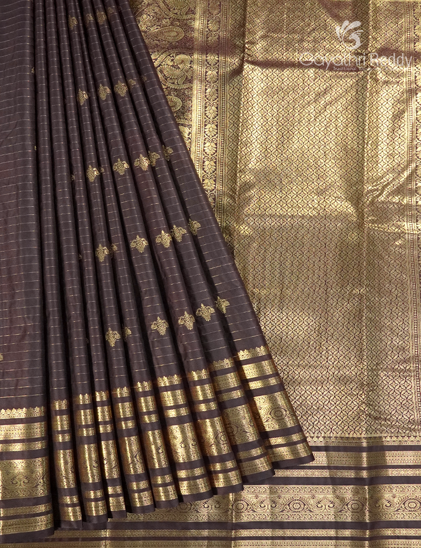 Semi Kanchipuram Silk Saree in Deep Brown