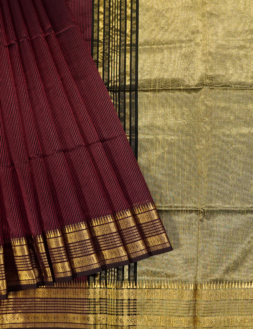 Pure Chanderi Sico Saree in Deep Brown