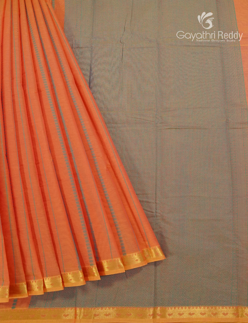 Pure Kanchi Cotton Saree in Orange