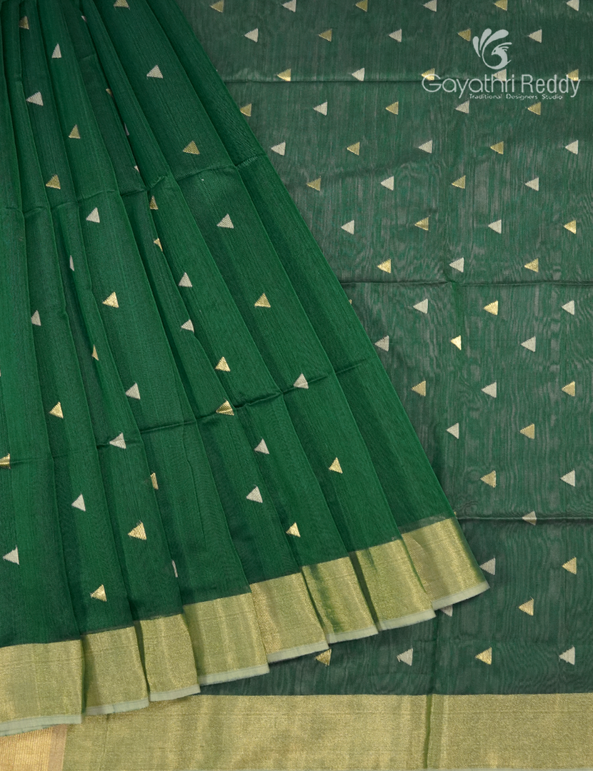 Pure Chanderi sico Saree in Mango Green