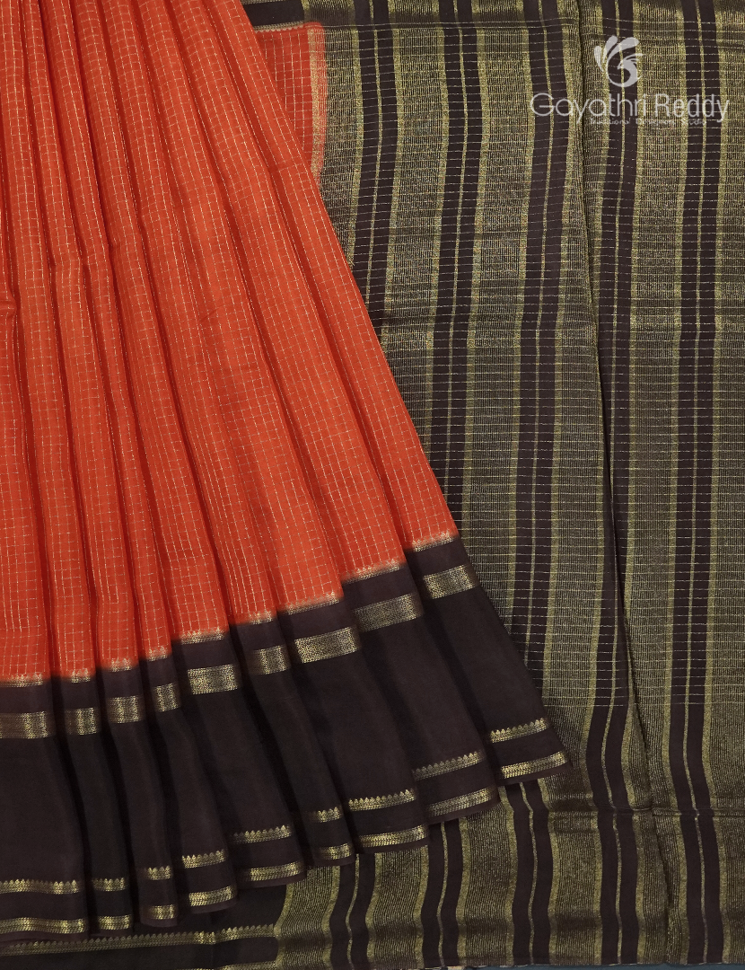 Semi Mysore Crepe Saree in Orange and Brown