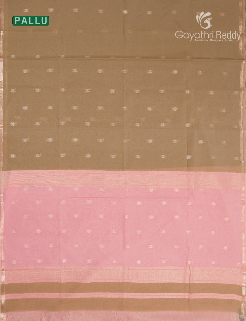 Kanchipuram Sico Saree in Pastel Khakhi Green and Baby Pink
