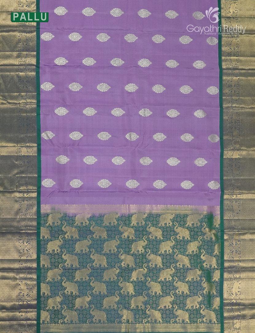 Pure Kanchipuram Vintage Saree ( Medium Border ) Lavender and Bottle Green