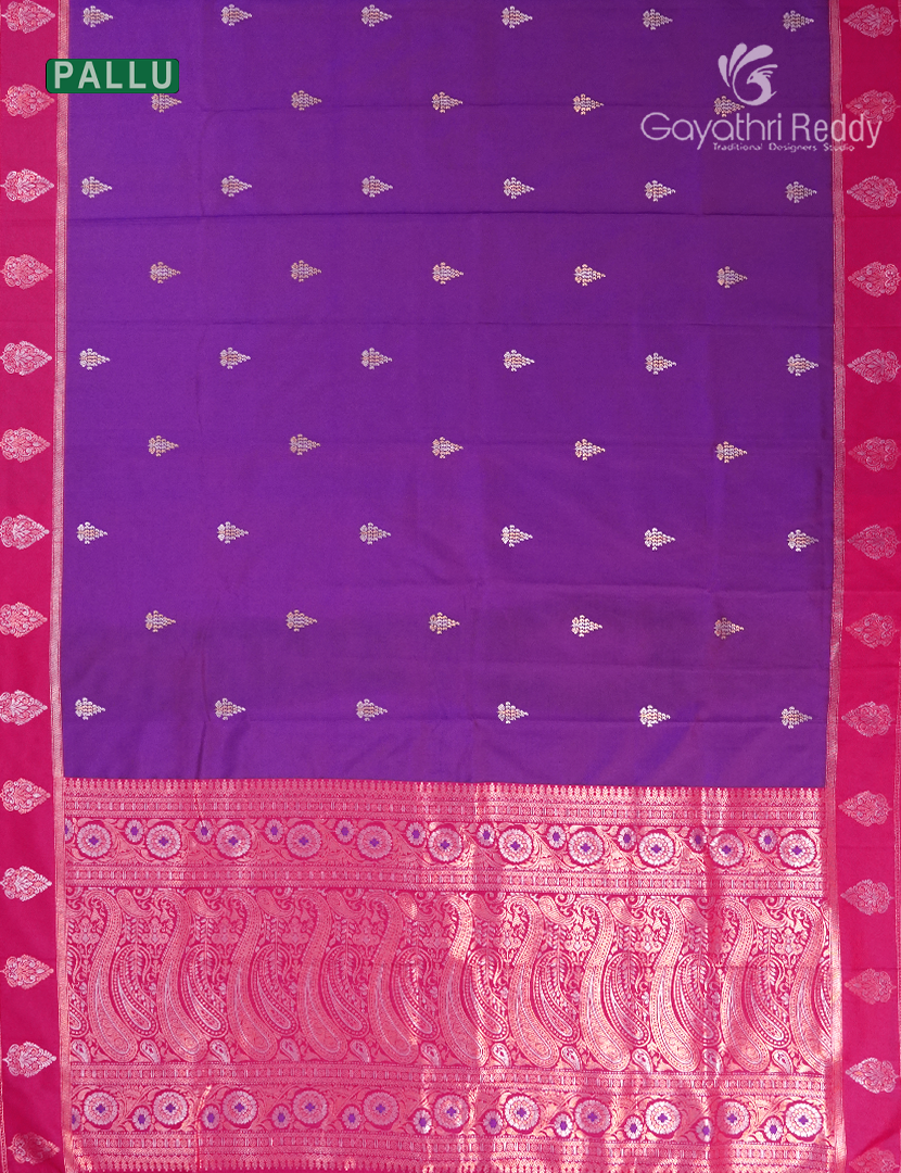 Semi Kanchipuran Silk Saree in Deep Purple and  Pink