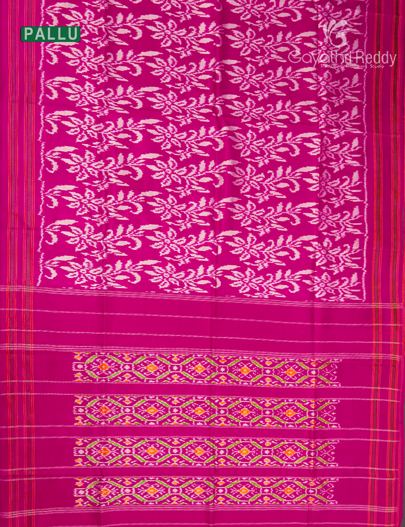 Pure Ikat Silk Saree in Fuchsia Pink