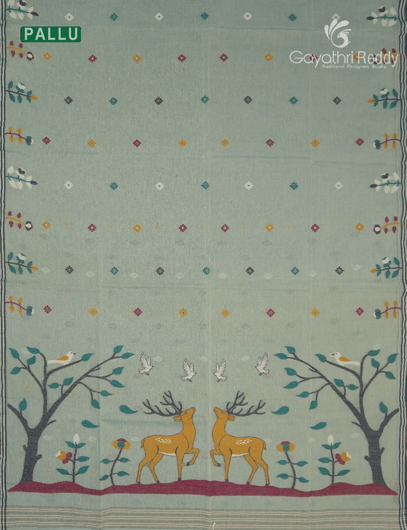 Jamdani Cotton Saree in Sage Green