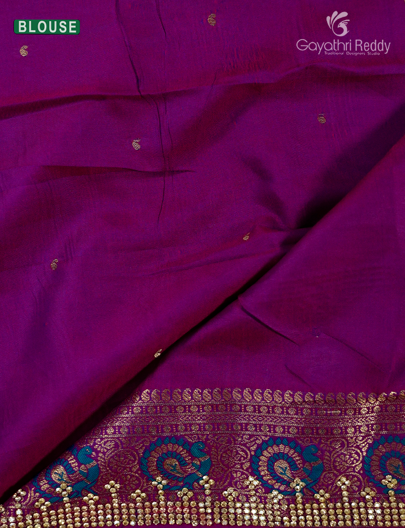 Semi Kanchipuram Silk Fancy Saree in Deep Peacock Blue and Deep Magenta