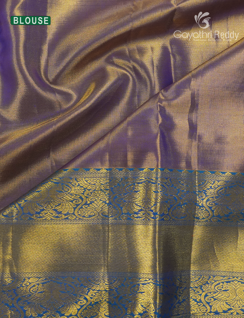 Pure Kanchipuram Silk Bridal Saree in Gold and Peacock blue