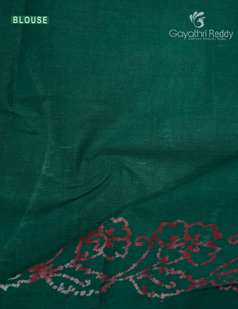 Cotton Batik Print Saree in Teal Green