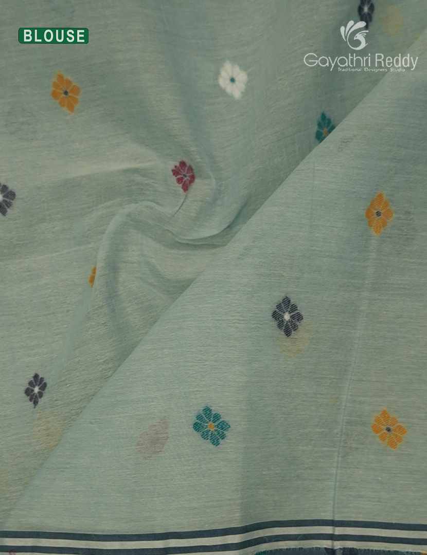 Jamdani Cotton Saree in Sage Green