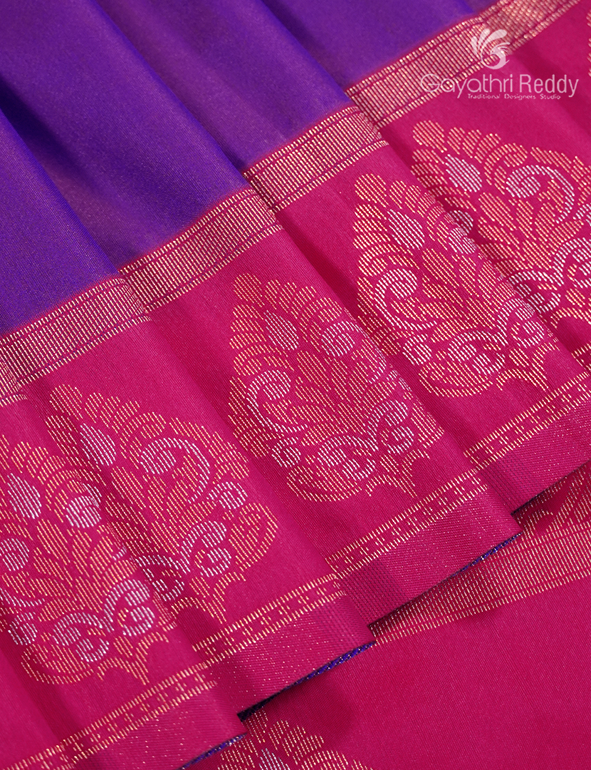 Semi Kanchipuran Silk Saree in Deep Purple and  Pink