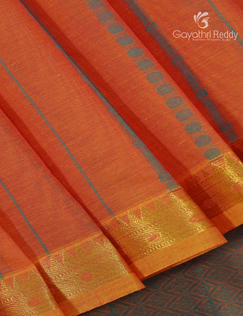 Pure Kanchi Cotton Saree in Orange