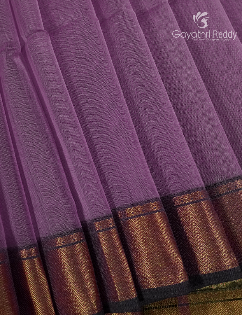 Pure Chanderi Sico Saree in Mauve Lavender and Deep Brown