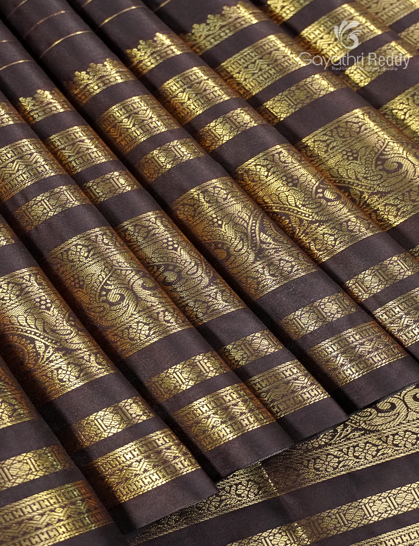 Semi Kanchipuram Silk Saree in Deep Brown