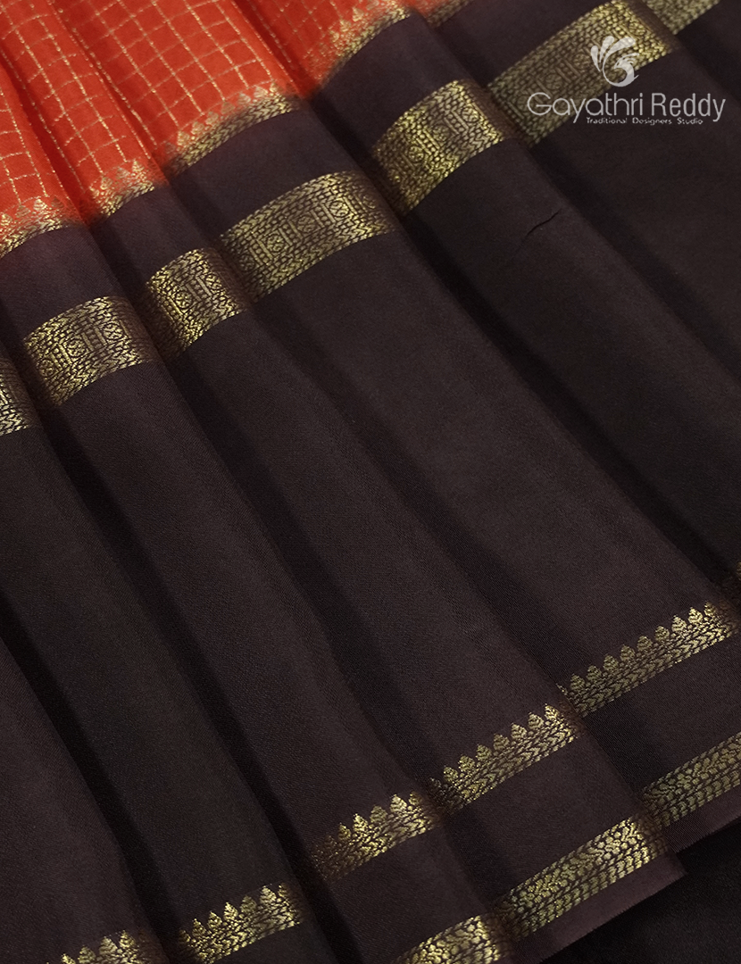 Semi Mysore Crepe Saree in Orange and Brown