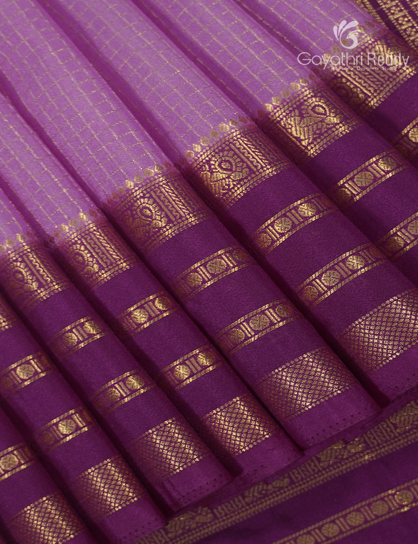 Semi Mysore Crepe Saree in Lilac and Deep Burgundy