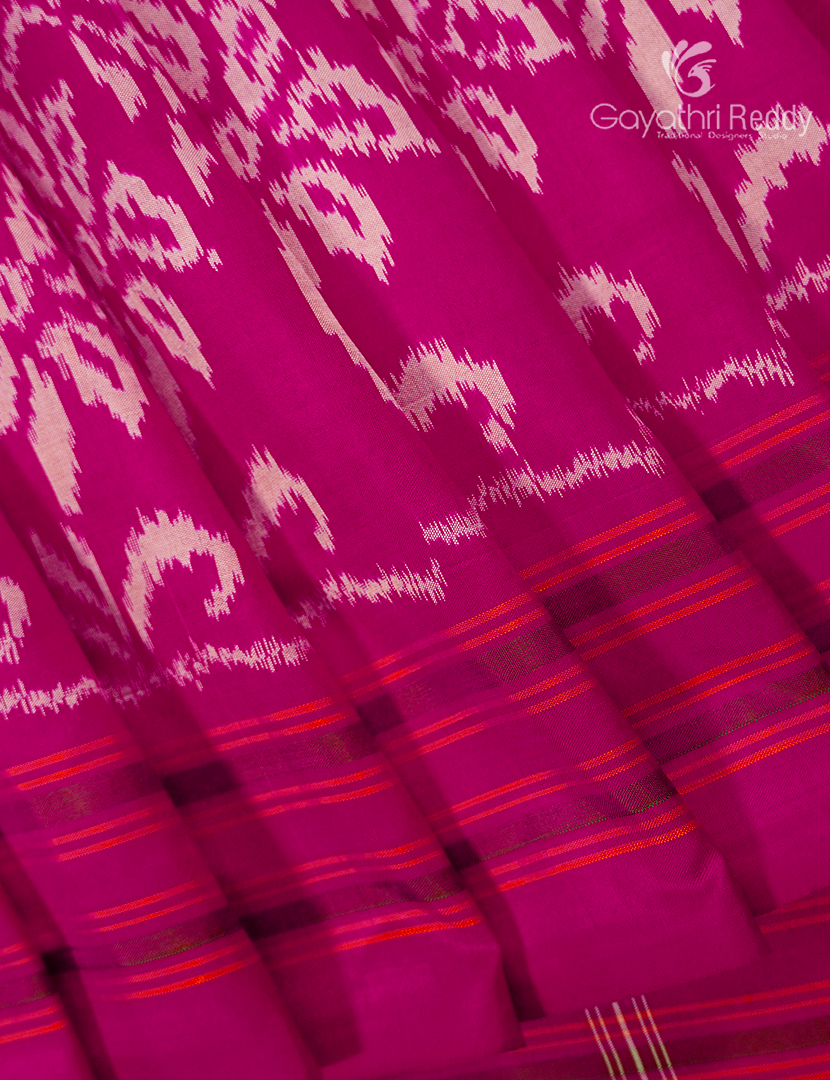 Pure Ikat Silk Saree in Fuchsia Pink
