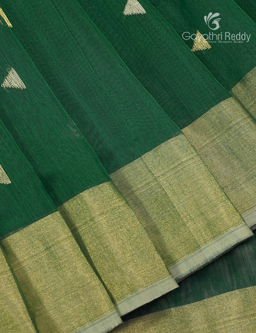 Pure Chanderi sico Saree in Mango Green