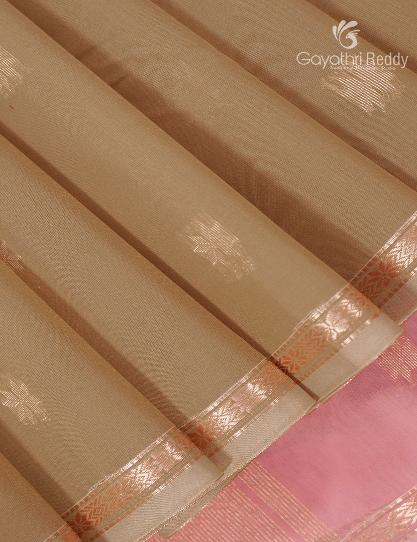Kanchipuram Sico Saree in Pastel Khakhi Green and Baby Pink