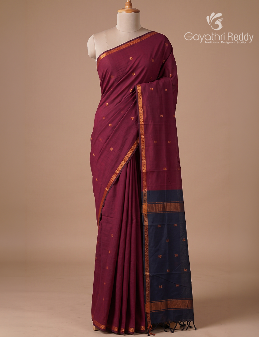 Sico Saree in Deep Maroon and Navy Blue