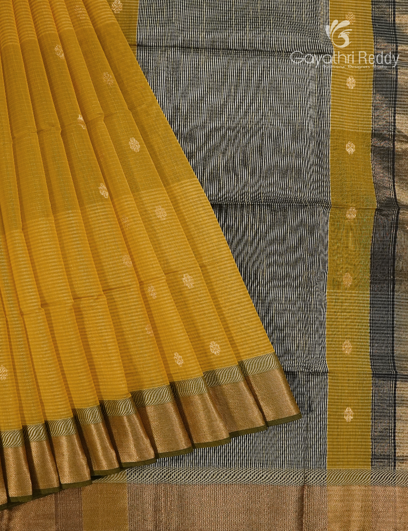 Pure Chanderi Sico Saree in Mustard and Black
