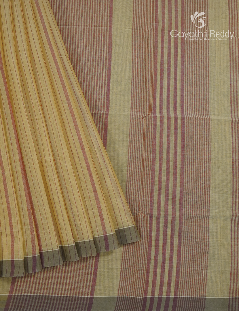 Pure Handloom Cotton Saree in Light Mustard