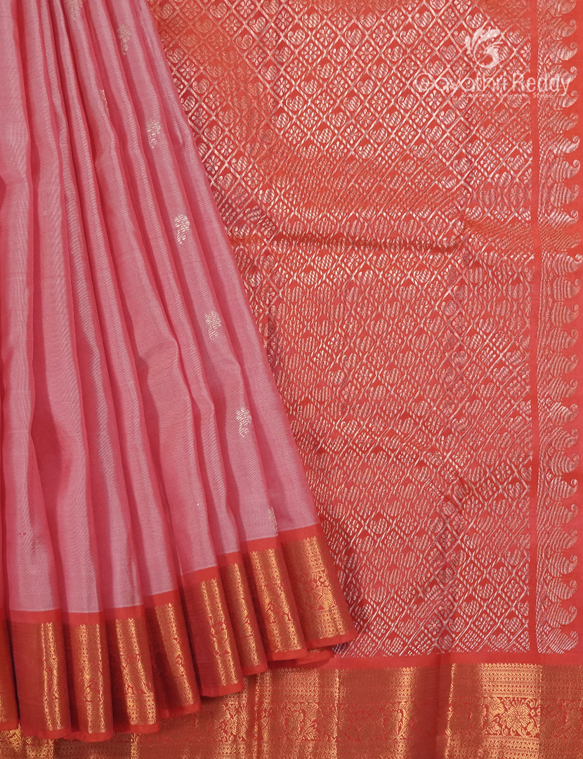 Pure Kanchipuram Silk Saree in Peach and Orange