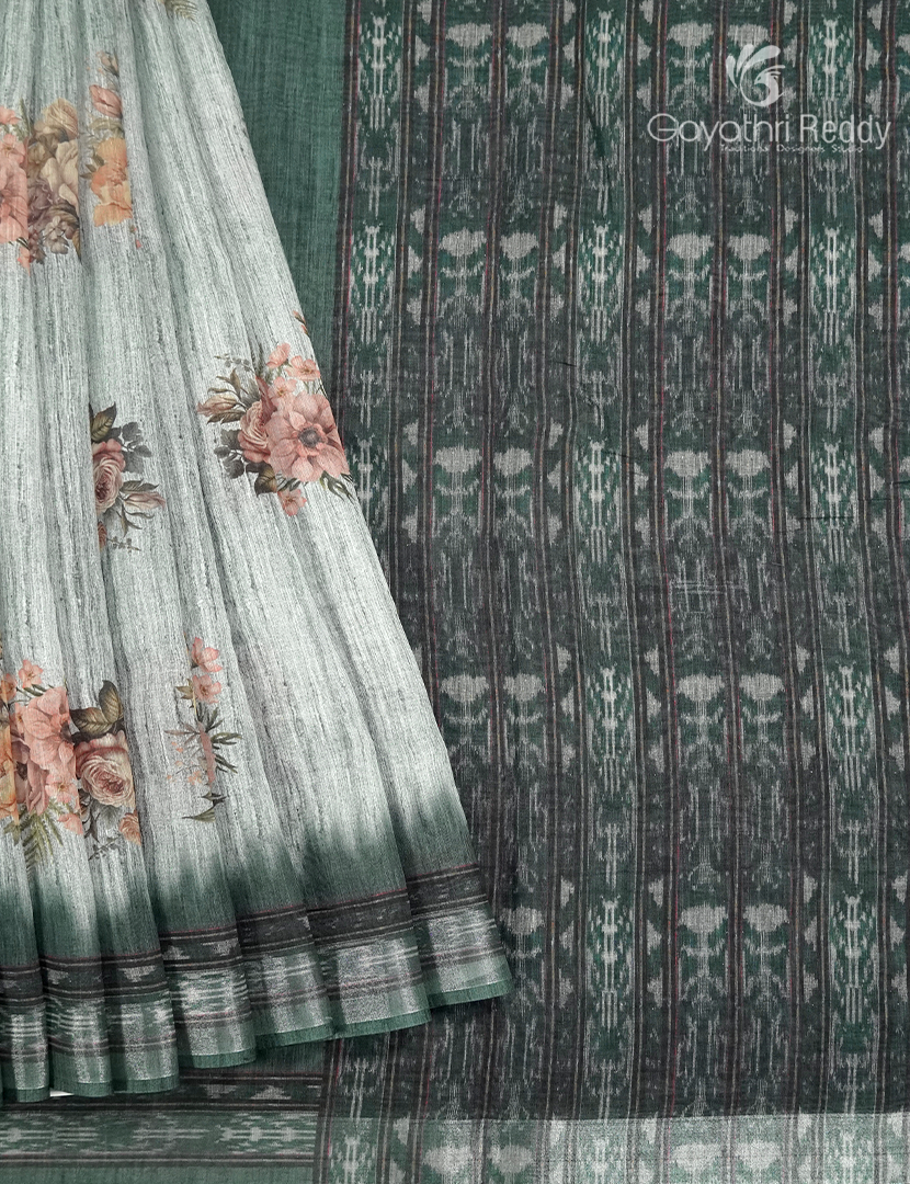Linen Silk Saree in White and Black