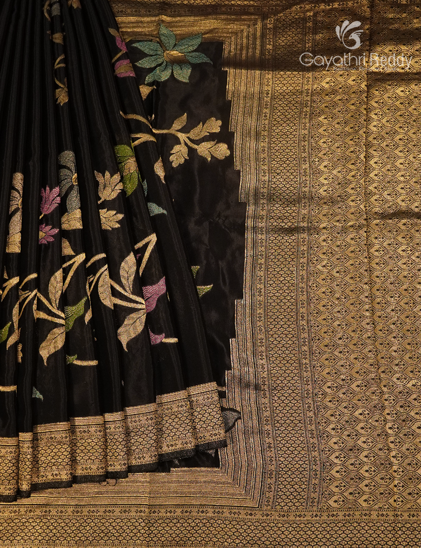 Pure Satin Silk Saree in Black