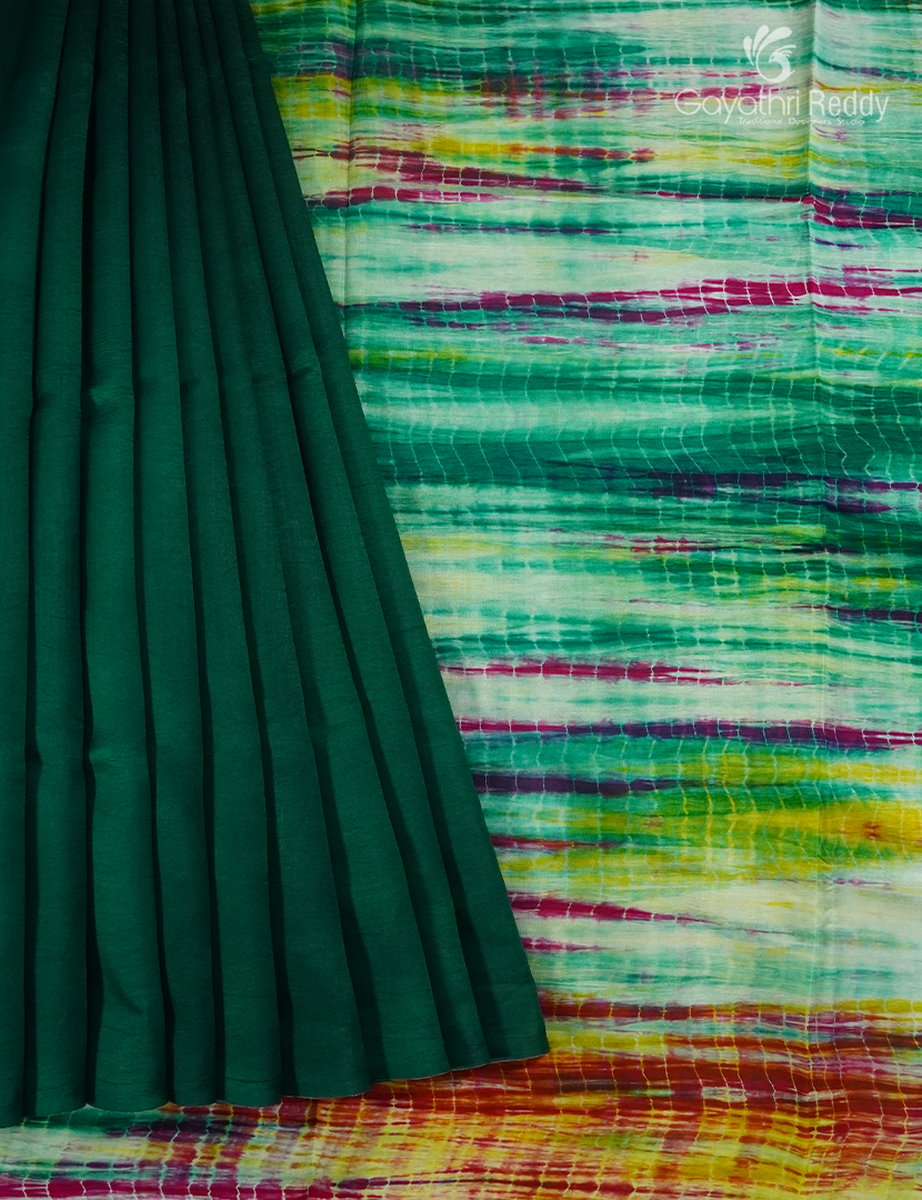 Pure Dupion Digital Print Saree in Bottle Green