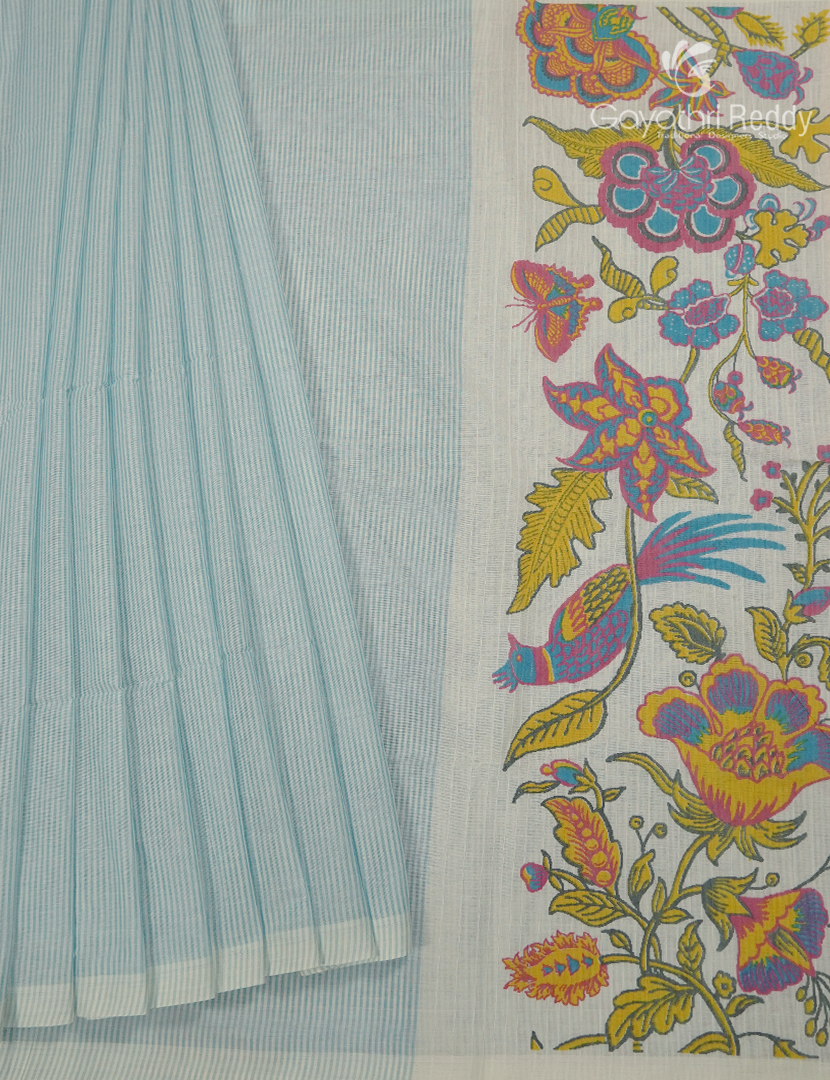 Pure Kanchi Cotton Printed Saree in Sea Blue