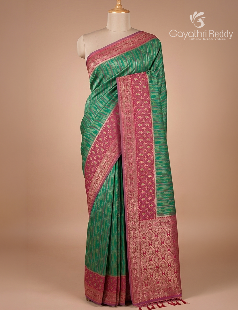 Semi Kanchipuram Art Silk Saree in Sea Foam Green and Rani Pink