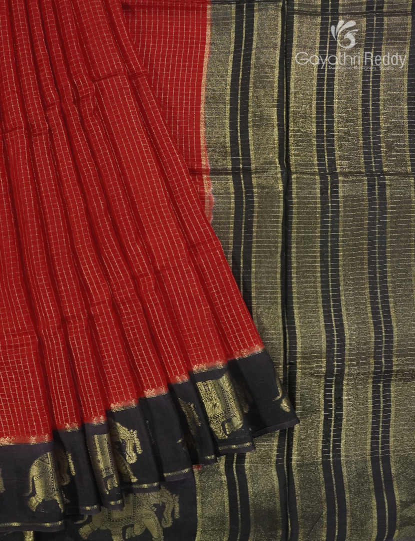 Semi Mysore Crepe Saree in Bridal Red and Deep Snuff