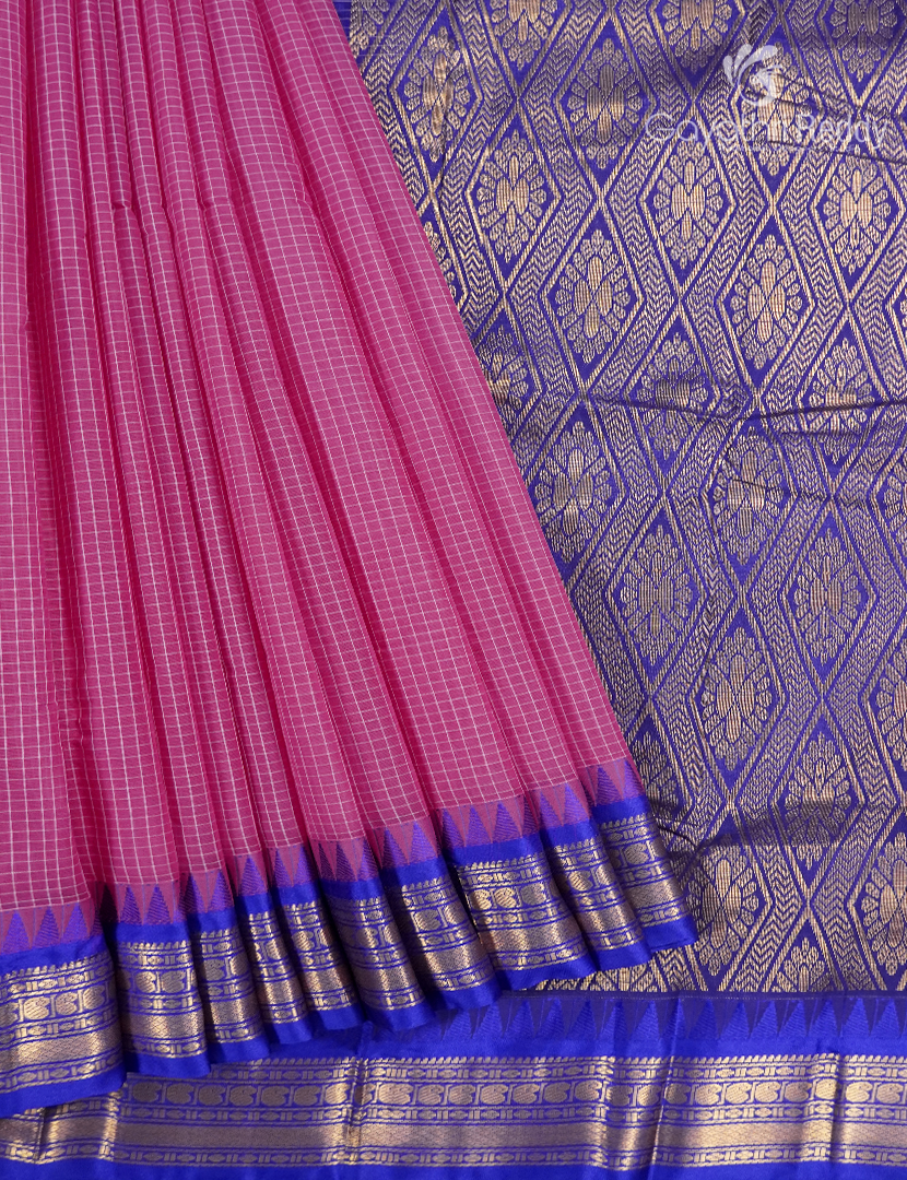 Pure Gadwal Cotton Saree in Lotus Pink and Royal Blue