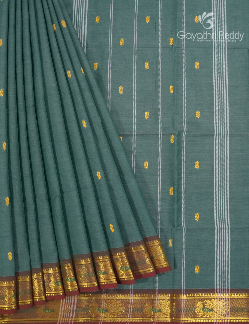Pure Handloom Cotton Saree in Elephant Grey