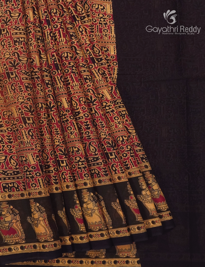 Pure MulMul Cotton Saree in Maroon and Black