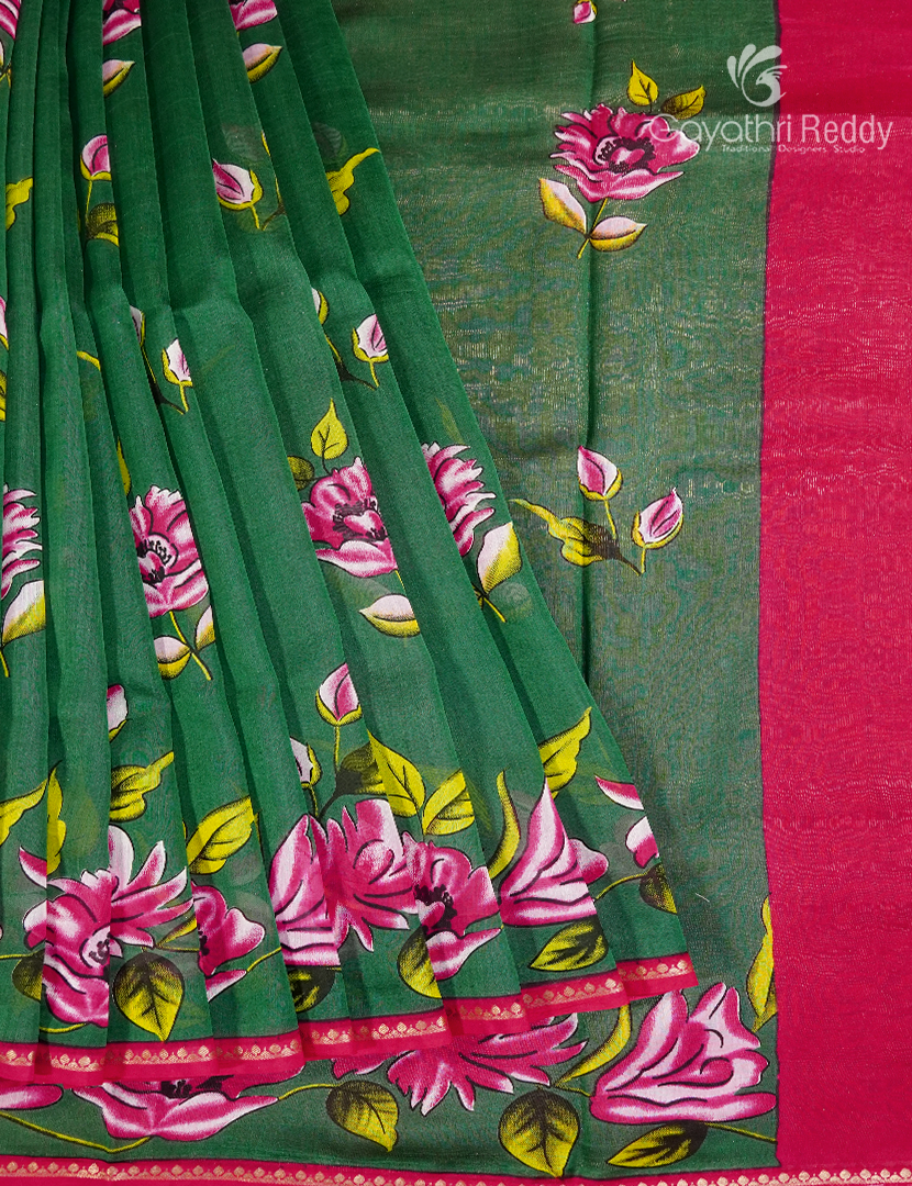 Pure Maheshwari Silk Saree in Bottle Green and Rani Pink